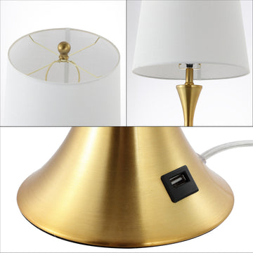Bennett 22.75" Modern Glam Iron Hourglass LED Table Lamp with USB Charging Port - JONATHAN Y